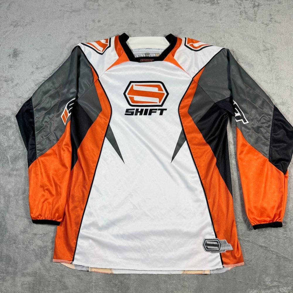 Shift Mens Large Motocross Jersey White Orange Black Racing Gear Long Sleeve